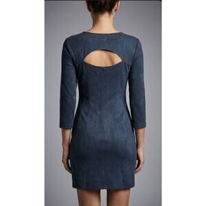 Armani Exchange Faux Suede Jersey Dress Sz XS Navy Blue Designer Shift A-line